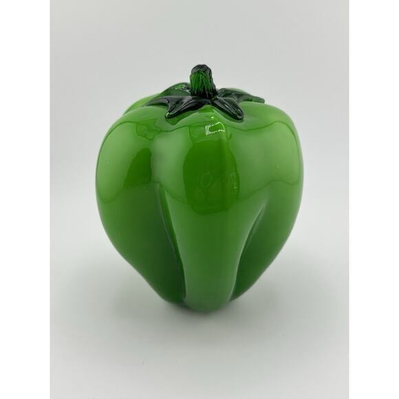 Vintage 5" Pepper Hand Blown Murano Style Green Glass Paperweight - Picture 3 of 8
